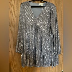 Melloday XL Silver Sequin Babydoll Dress